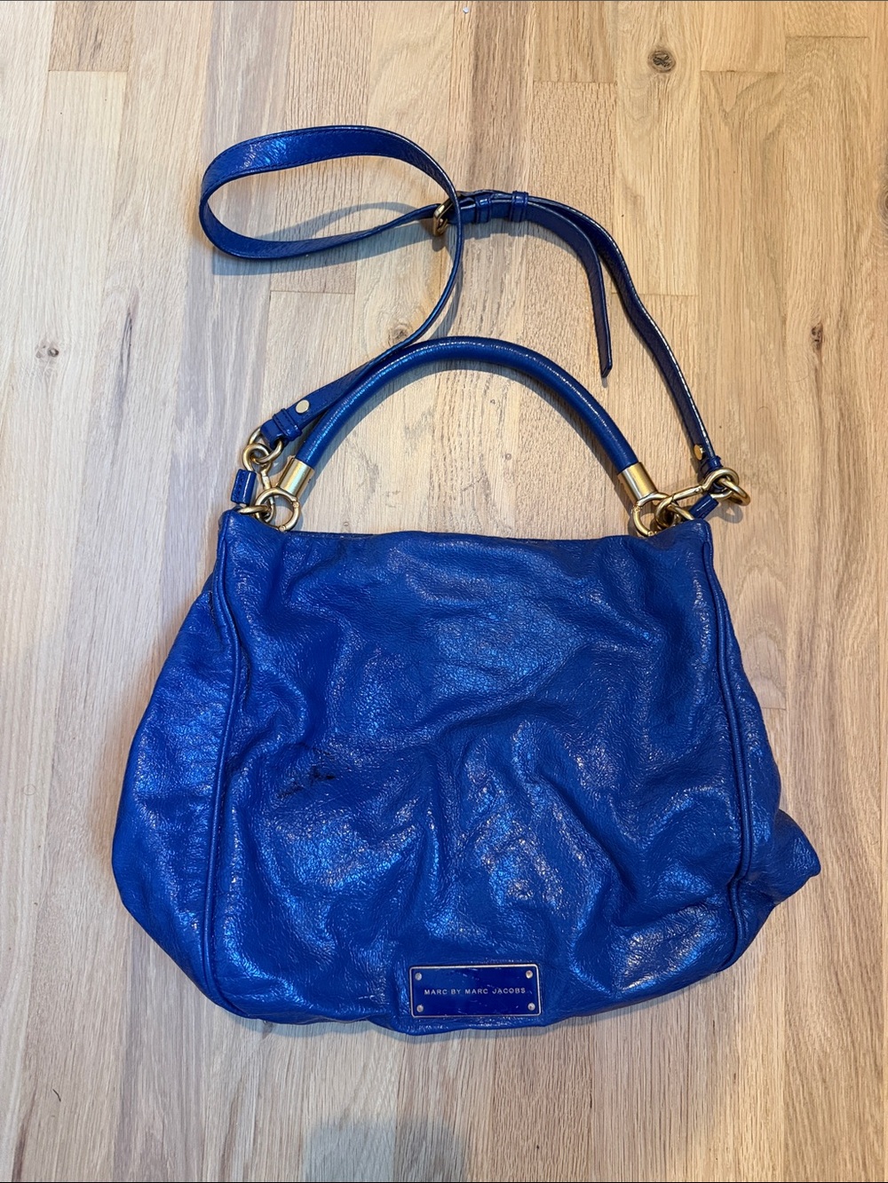 Marc by Marc Jacobs Cobalt Blue Leather Shoulder Bag with Gold-Tone Hardware